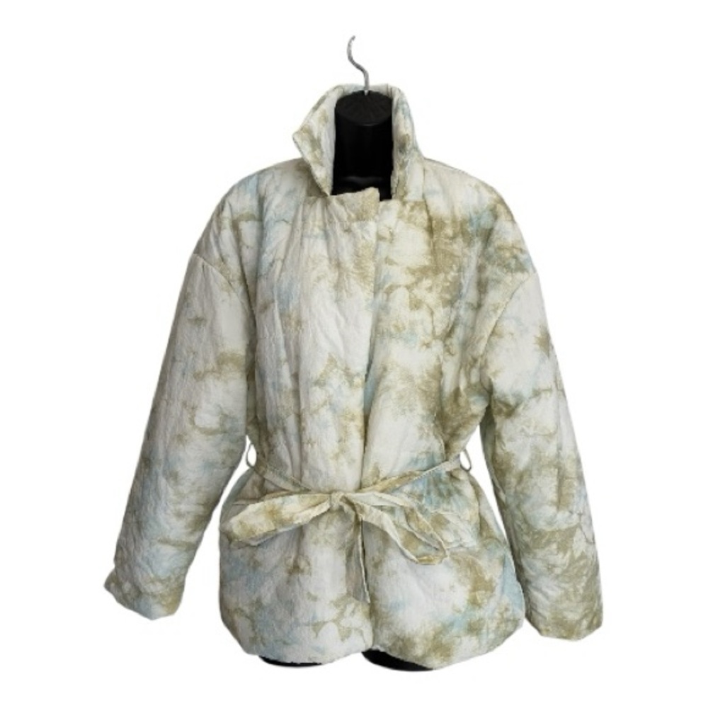 Blank NYC Perfect Day Marble-Print Puffer Jacket in Light Green and Cream Size S